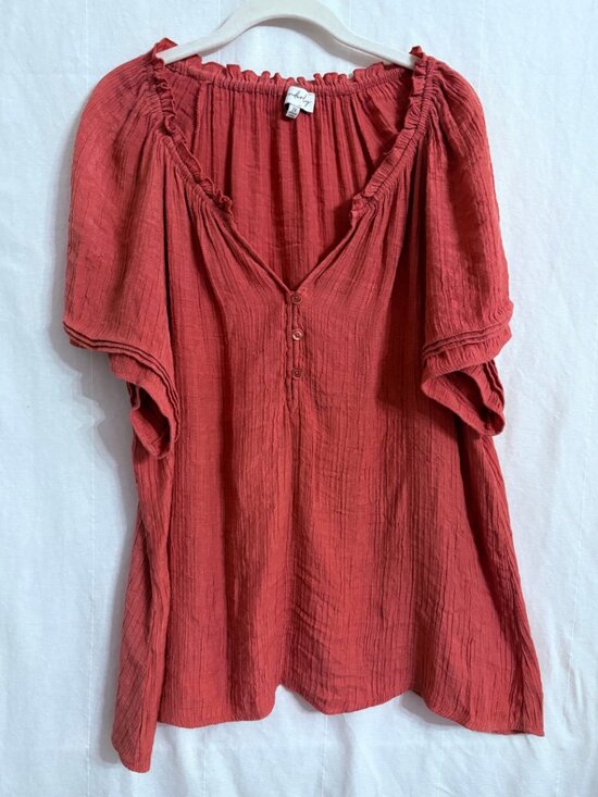 Tops - Crinkle Blouse with Ruffle Detail